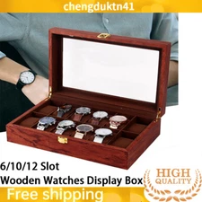 6/10/12 Slot Wood Watch Box Glass Top Vintage Display Jewelry Storage/ Organizer