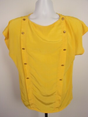 Rena Rowan Womens Top Blouse Size 8 Short Sleeve Yellow Polyester