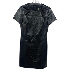 NWT Michael Michael Kors Short Sleeve Faux Leather Sheath Dress Black Womens 2