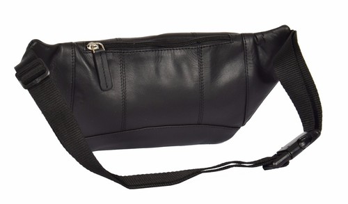 Unisex REAL LEATHER Bumbag Black Pouch Money Wallet Waist Belt Mobile Travel Bag - Picture 2 of 3