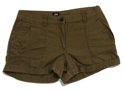 H\u0026M Safari Shorts Womens Size 10 Khaki Brown Flat Front Mid Rise Cotton  Cuffed | eBay