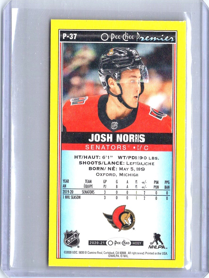 2020-21 O-Pee-Chee Premier Tallboys Yellow Josh Norris