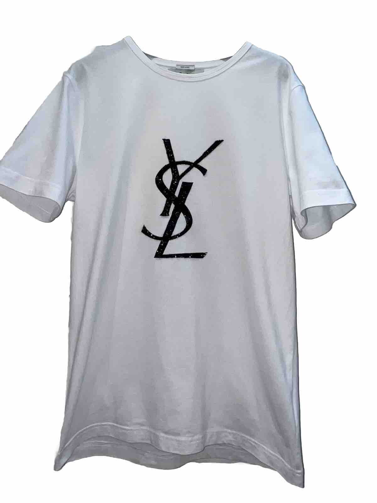 SAINT LAURENT Autentica T Shirt Uomo Yves Saint Laurent YSL Paillettes Logo Taglia XL