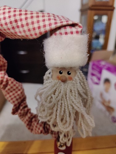Vintage Large Clothespin Christmas Decoration, Santa Wooden Jingle Bell Hat Deco - Picture 3 of 5