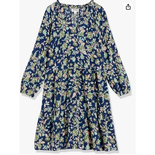Caralyn Mirand The Drop Navy Floral Tiered Ruffle Neck Viscose Mini Dress S