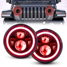 For Jeep Wrangler JK LJ TJ CJ Pair 7'' Round LED Headlights RED Halo Hi/Lo Beam