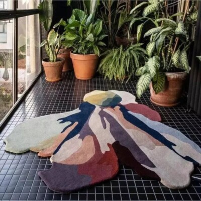 Art Deco Indian Area Rugs 5 x 5 Feet Multicolor Floral Hand Tufted Wool Carpet
