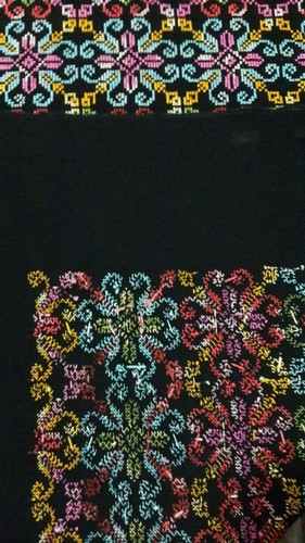 Handmade Multi Color Finished Cross Stitch Piece Flower Heart Black Fabric - Picture 9 of 9