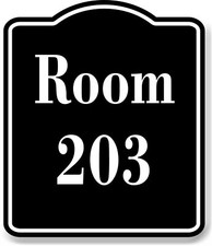 Room 203 Number Building BLACK Aluminum Composite Sign