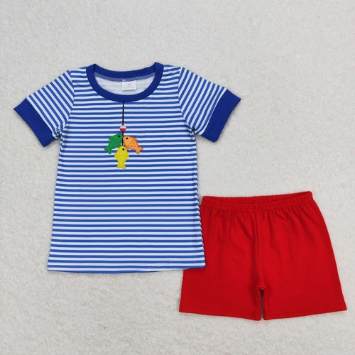 Sibling Baby Boys Summer Embroidery Construction Shorts Outfit - Picture 10 of 12