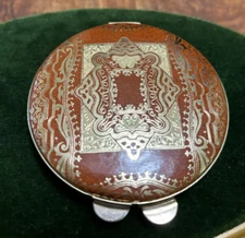 Leather Italian COMPACT Stamped Gold Decoration Rome 1970s Unused Florentine