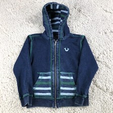 True Religion Denim Jacket Kids Boys Size 5 Jean Hoodie Full Zip Thick Heavy
