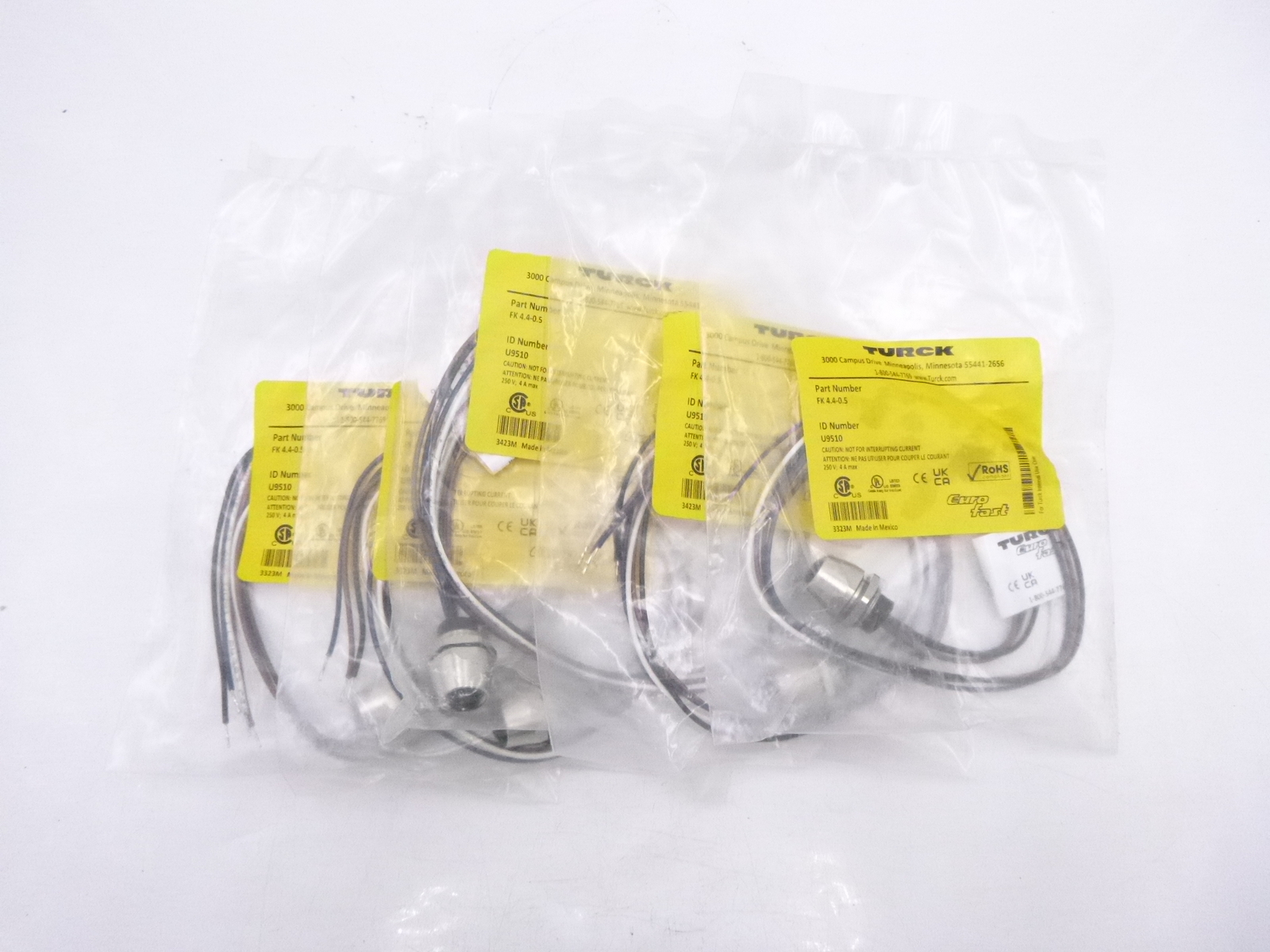 5 Pack Turck FK4.4-0.5 Straight Cordset Female To Bare Wire Connector U9510