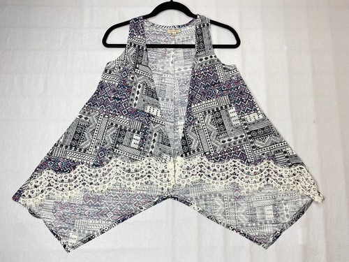 Self Esteem Womens Vest sz S Blue Aztec Open Lightweight Lace Lined Hi Low Hem - Picture 23 of 24