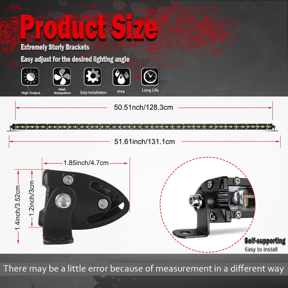 For Can-Am Maverick X3 Roof Strobe 50inch +7" LED Light Bar +4" Pods + Wires Kit - Image 2 of 4