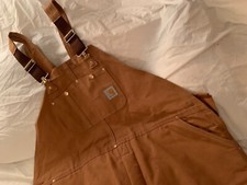 Carhartt USA R02 BRN Work Bib Overalls Men's 52 x 30 Quilted Red Lining RN 14805