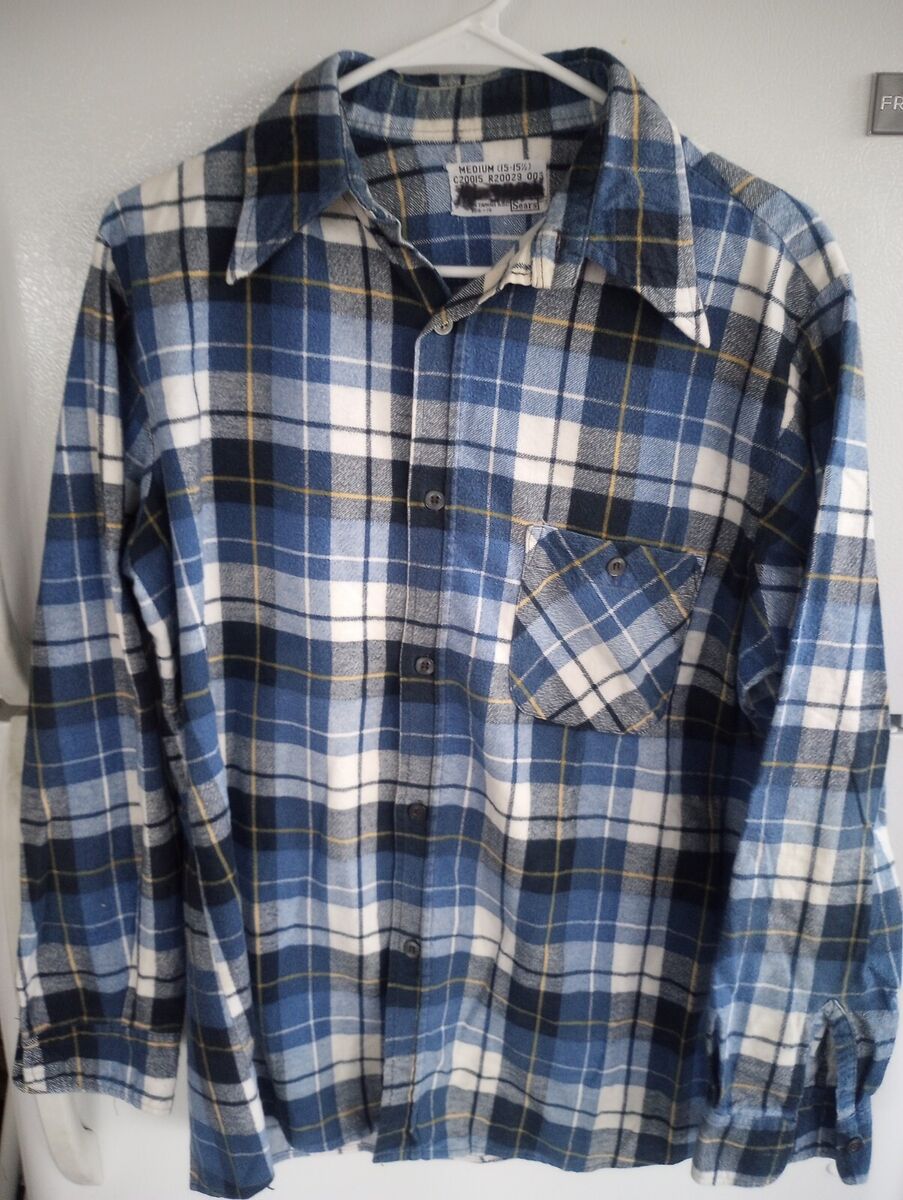 Vintage Sears Flannel Shirt Men's M 15-15.5 Plaid Long Vintage Sears Flannel Shirt Men's M 15-15.5 Plaid Long