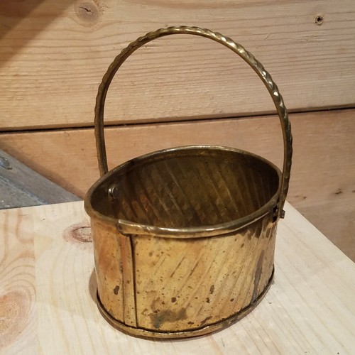 Vtg Brass Bucket Basket Planter Plant Pot w/Handle Made In India - Swanky Barn - Picture 3 of 12