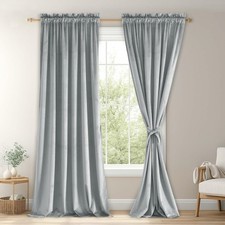 JIUZHEN Silver Grey Velvet Curtains 84" Thermal Insulated Living Room 2 Panels