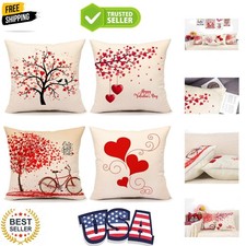 Valentines Day Throw Pillow Covers 18x18 Set of 4 Red Love Heart Home Decorat...