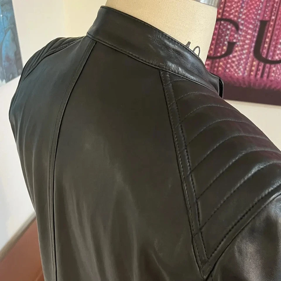 Chaqueta de Cuero Belstaff V Racer Cheviot Piel de Cordero Negra, Talla 40 (L), Nueva con Etiquetas Foto 3 de 4