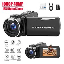 3" 270° Rotatable Screen 1080P Camcorder 48MP 18X Zoom Fill Light Webcam