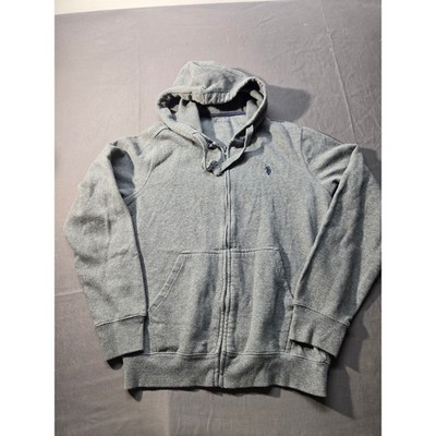 US Polo Assn Men Full Zip Hoodie Heather Gray Fleece Sweatshirt Size M Pony Logo