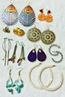 Vintage 2 Now Dangle Pierced Earrings Lot 11 pr Loops Flower Enamel e441