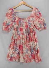 Boho Vibrantly Colored Beachy Fit & Flare Ruched Gathered Chest Dress Women’s M