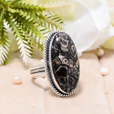 Turritella Agate Solid 925 Sterling Silver Ring, Antique Christmas Gift For Her