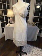 Vintage 60s Small Off-White Slip Dress Nightgown Lace Detail Nightie Lingerie