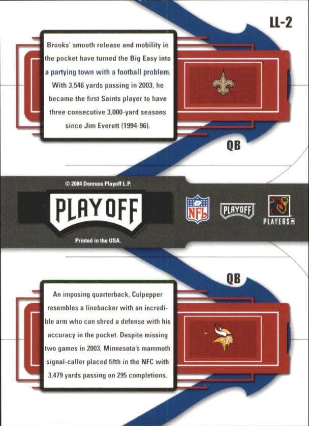 2004 Playoff Prestige League Leaders #LL2 Aaron Brooks/Daunte Culpepper - FB - Image 2 of 2