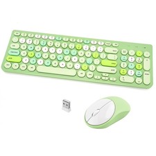 Wireless Keyboard And Mouse Combo Retro Typewriter Round Keycaps 2.4GHz Green