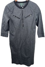LRL Lauren Jeans Co Womens Size Small Charcoal Shift Sweater Dress Zip Quilted