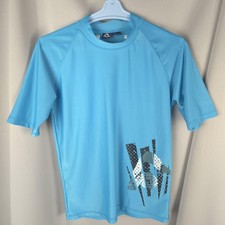Kanu Surf Rash Guard Mens M L Blue Short Sleeve UPF 50 Mock Neck Geometric