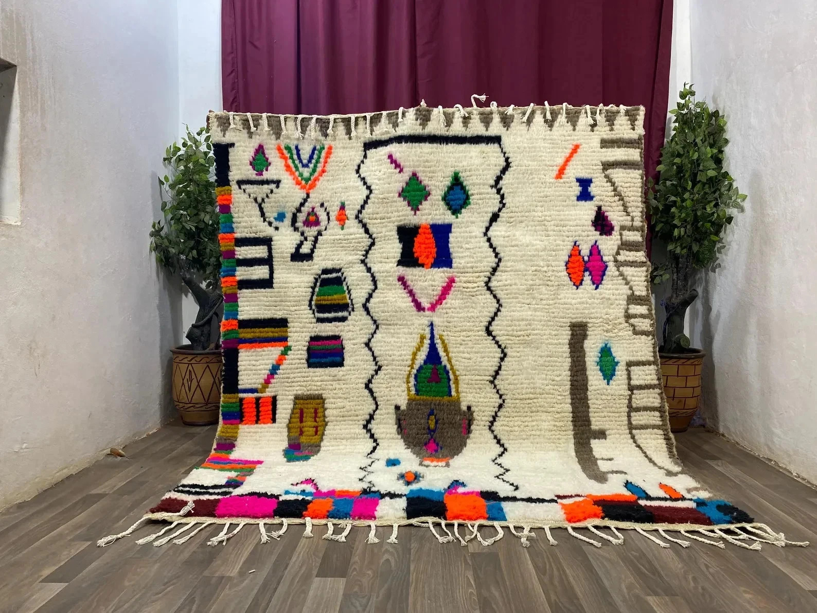 Handwoven Moroccan Berber Wool Rug Color Multicolor Handmade Design Carpet Rug