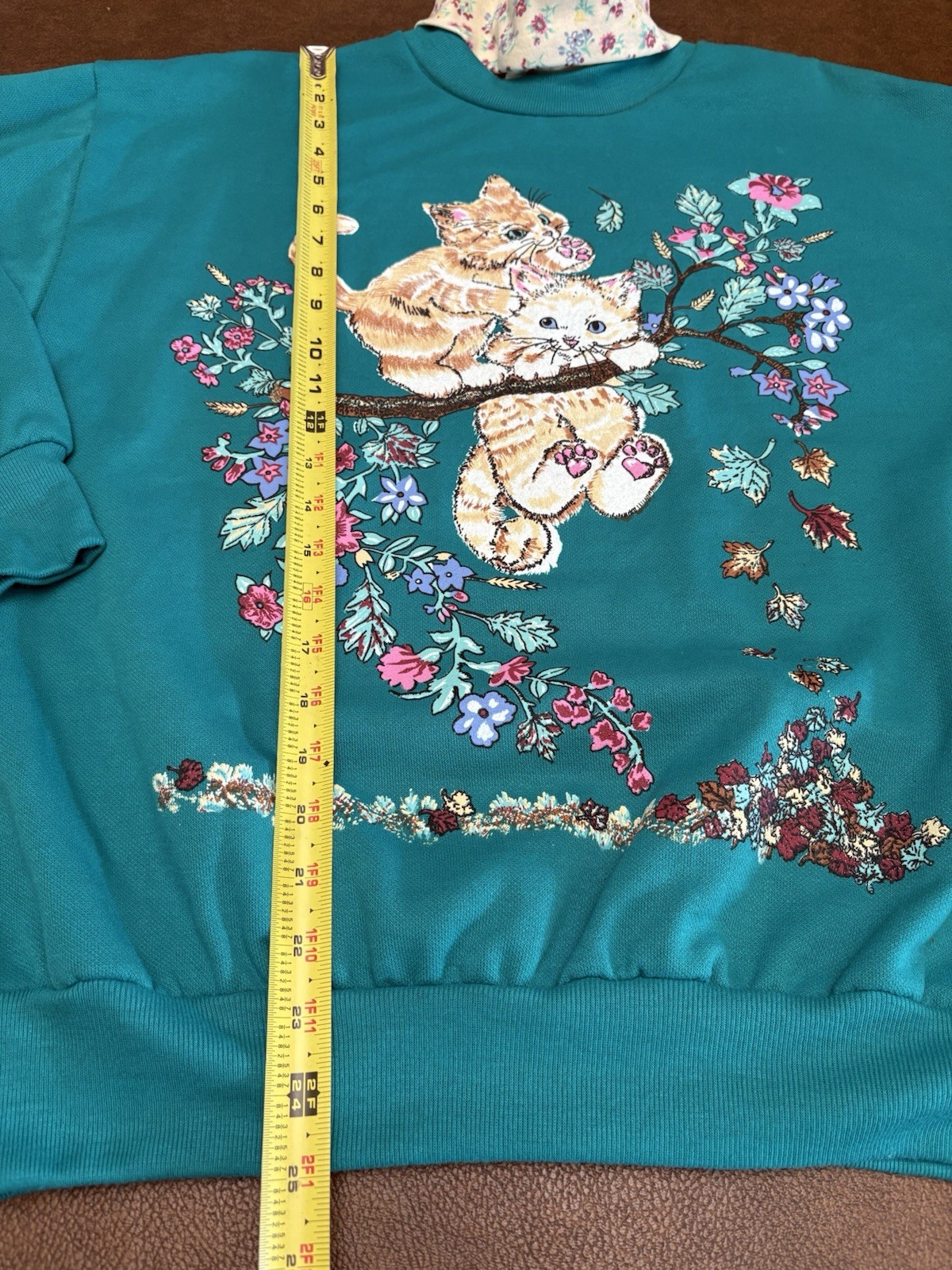 Vtg Basic Editions Sweatshirt Cats Pets Floral Cr… - image 12