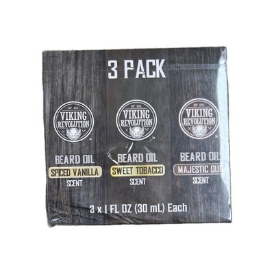 Viking Rev Beard Oil 3 Pk Spiced Vanilla Sweet Tobacco Majestic Oud DAMAGED BOX 