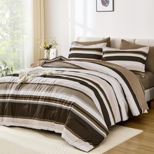 Size Comforter 7 Pieces Comforter Set with Sheets, Striped Bed in a King Brown