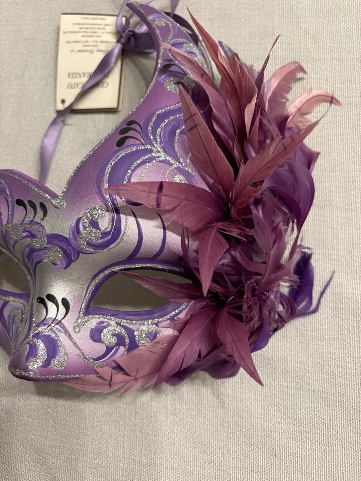 Máscara vintage Romy Creazioni decorada a mano mascarada púrpura hecha en Italia rara Foto 2 de 4