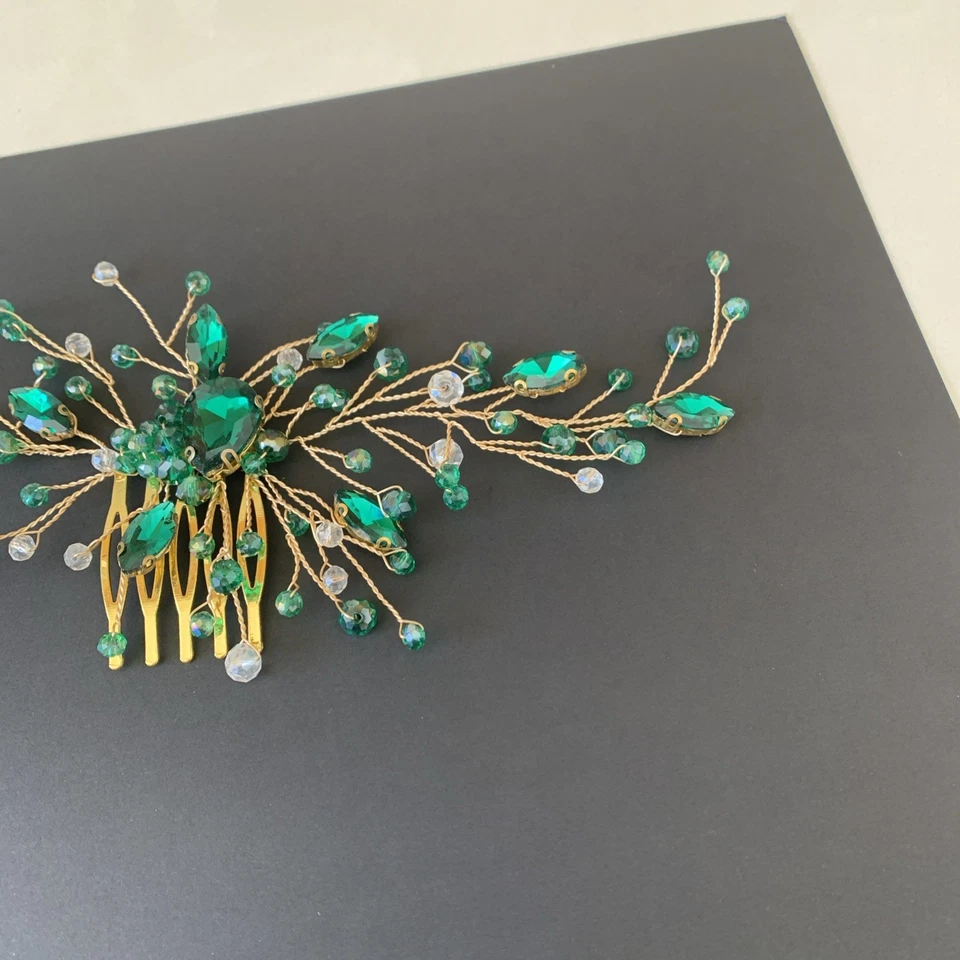 Bridal Green Hair Comb Emerald Hair Vine Malachite Green Wedding Headpiece - Image 2 of 4