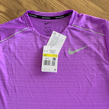Nike Miler 1.0 Dri-FIT Breathable Violet V-Neck Running Tee Men S FZ4782-505
