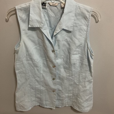 Vintage 100% Irish Linen Sleeveless Button Up Top by Edward,MED,Clean Girl,Class