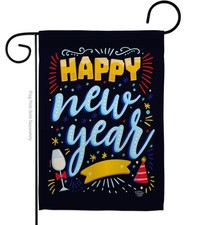 New Year Garden Flag Double Sided Countdown Champagne Fireworks Party Decor USA