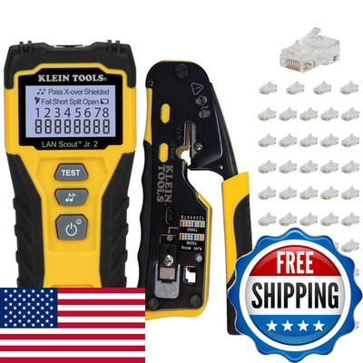 Klein Tools 80072 Rj45 Cable Tester Kit Lan Scout Jr. 2 Coax Crimper / Stripper