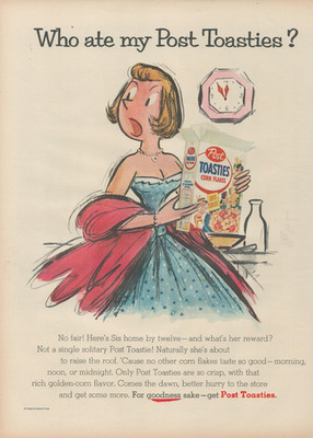 1955 Post Toasties Corn Flakes Cereal Who Ate My Toasties Vintage Print Ad