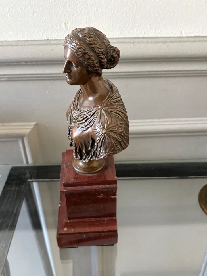 Buste bronze ancien Barbedienne Fondeur signé XIXe socle marbre rouge - Photo 3/4
