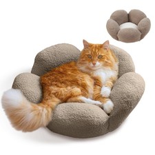 Purrfect Petals Flower Cat Bed with Plush Support, Tan, 21 in