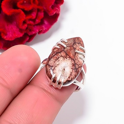 Bird Eye Jasper - Mexico Gemstone 925 Sterling Silver Ring S.8 R102523