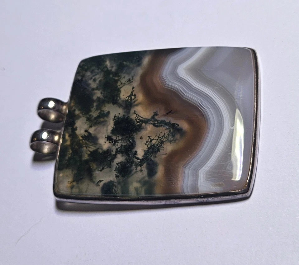 Genuino Natural Botswana Musgo Ágata 925 Plata de Ley Colgante Único Declaración Foto 2 de 4